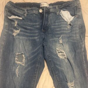 Mudd Women's Distressed Boyfriend Jeans - Blue